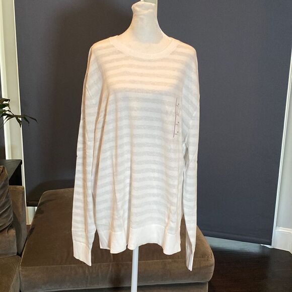 Women’s Goodfellow & Co White Feather Striped Sweater Size XXL NWT - Picture 1 of 12